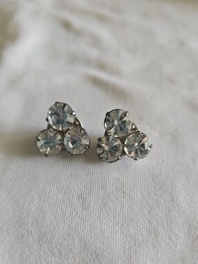Vintage Crystal Cluster Set Of Pins - Silver Clear